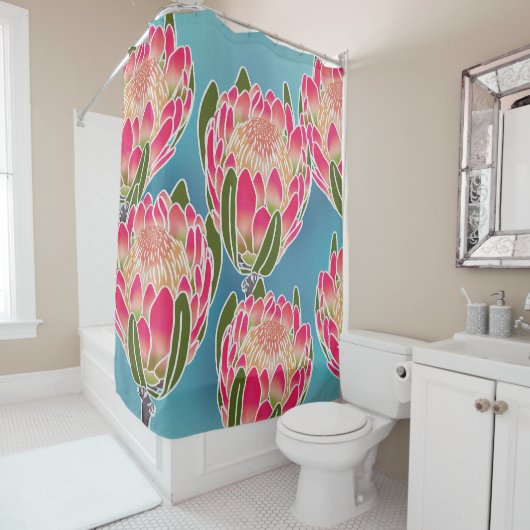 Duschvorhang mit tropischer Proteade (Beispiel)