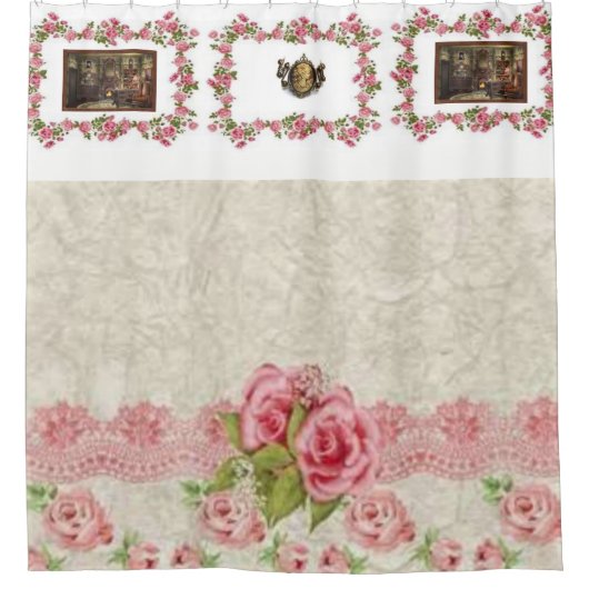 Duschvorhang mit viktorianisch rosa Blumen (Vorderseite)