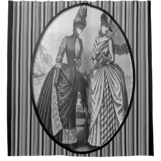 Duschvorhang mit viktorianischer Schwarz-weißer Da (Vorderseite)