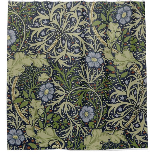 Duschvorhang mit William Morris Seetang-Muster. (Vorderseite)