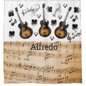 Duschvorhang Musiknoten Gitarre Schwarze Herzen (Vorderseite)