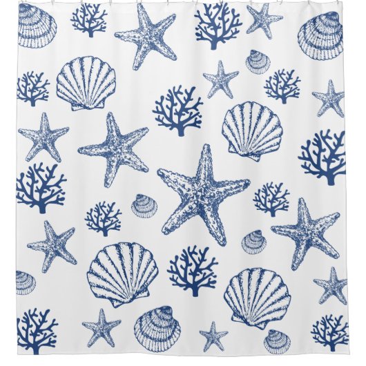 Duschvorhang Navy Blue Seashell Muster (Vorderseite)