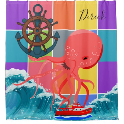 Duschvorhang Octopus Beach Waves farbige Blöcke (Vorderseite)