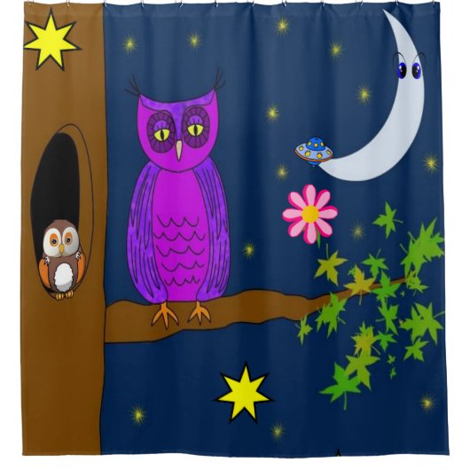 Duschvorhang Owl Stars Moon (Vorderseite)