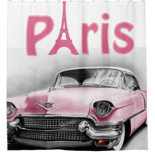 Duschvorhang Paris Frankreich, rosa Auto (Vorderseite)