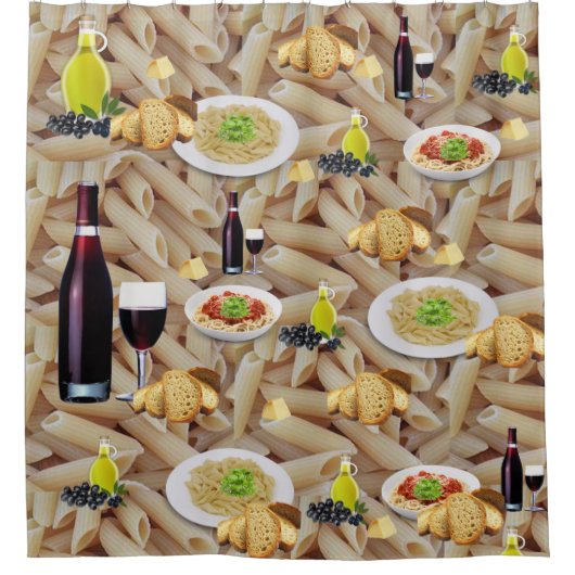Duschvorhang Pasta Brot Wein (Vorderseite)
