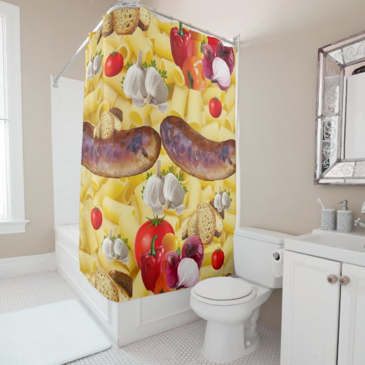 Duschvorhang Pasta Brötchen Olivenöl (Beispiel)