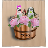 Duschvorhang Pinguin in Liebe Weingläser (Vorderseite)