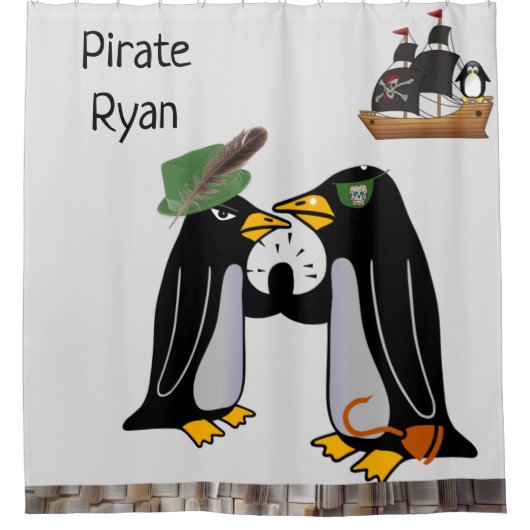 Duschvorhang Pinguin Pirate Patch Boot (Vorderseite)