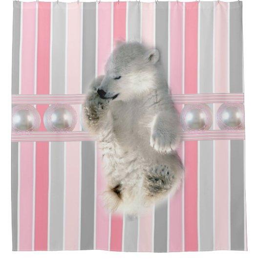 Duschvorhang Polar Bär Rosa Streifen (Vorderseite)