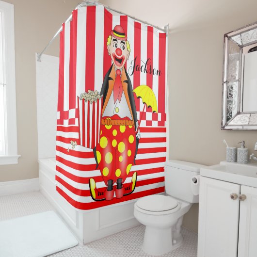 Duschvorhang Red White Popcorn Clown Streifen (Beispiel)