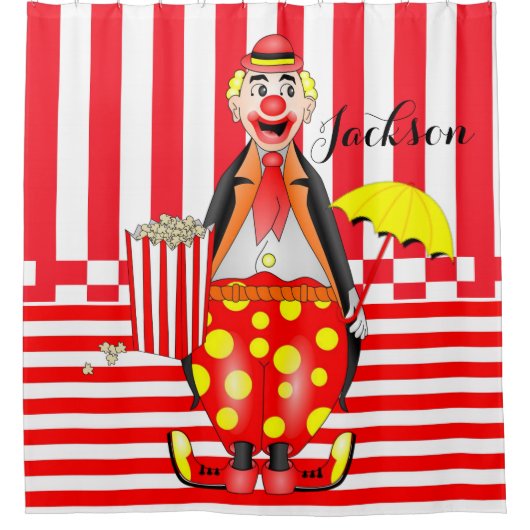 Duschvorhang Red White Popcorn Clown Streifen (Vorderseite)
