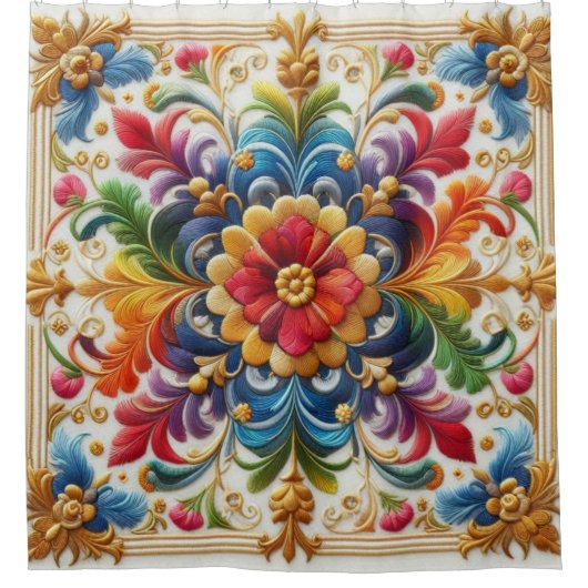 Duschvorhang Regenbogen Blume Stickereien (Vorderseite)