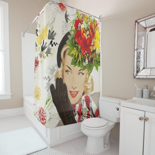 Duschvorhang Retro Frau Floral (Beispiel)