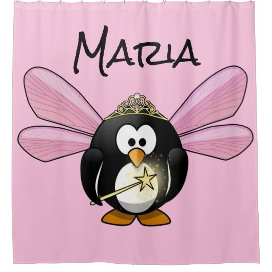 Duschvorhang Rosa Fee Pinguin (Vorderseite)