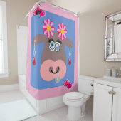 Duschvorhang rosa Kuh Blau Blütenblume (Beispiel)