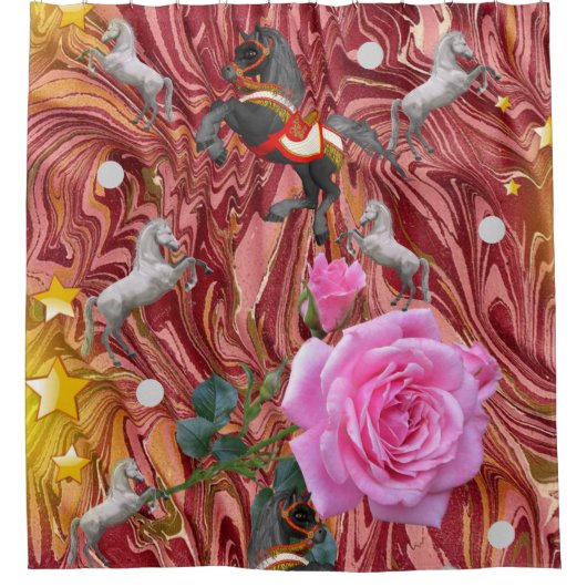 Duschvorhang Rosa Rose Blütenpferde (Vorderseite)