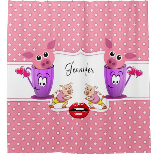 Duschvorhang Rosa Schweine Punkt (Vorderseite)