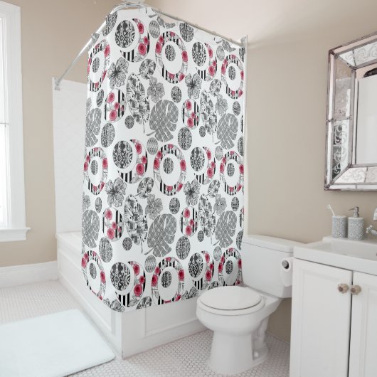 Duschvorhang, rot und schwarz, Fliesen, Patchwork Duschvorhang (Beispiel)