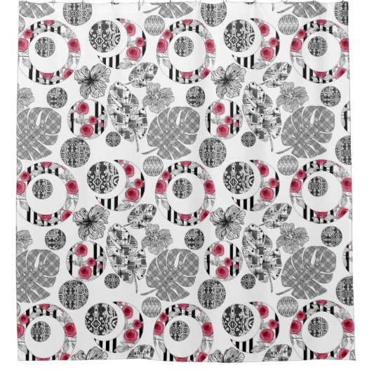 Duschvorhang, rot und schwarz, Fliesen, Patchwork Duschvorhang (Vorderseite)