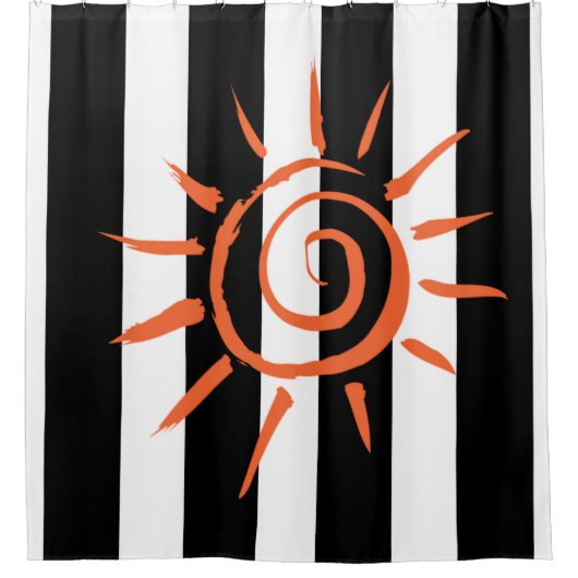 Duschvorhang Schwarz-Weiß Streifen Orange Star (Vorderseite)