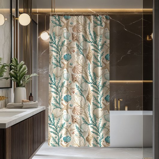 Duschvorhang Strand Ivory und Blau, Küstenstil