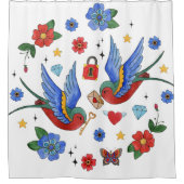 Duschvorhang Traditioneller Bird Tattoo Sparrow Ba (Vorderseite)