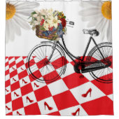 Duschvorhang White Daisy Red Checkered Heels (Vorderseite)