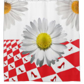 Duschvorhang White Daisy Red Checkered Heels (Vorderseite)