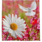 Duschvorhang White Dove Daisy Pink Blumen (Vorderseite)