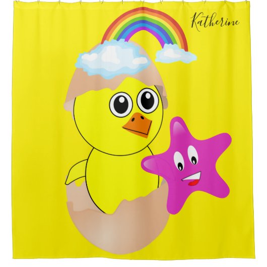 Duschvorhang Yellow Chick Rainbow (Vorderseite)