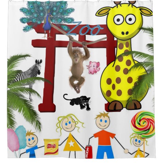 Duschvorhang Zoo Giraffe Pfauenaffe (Vorderseite)