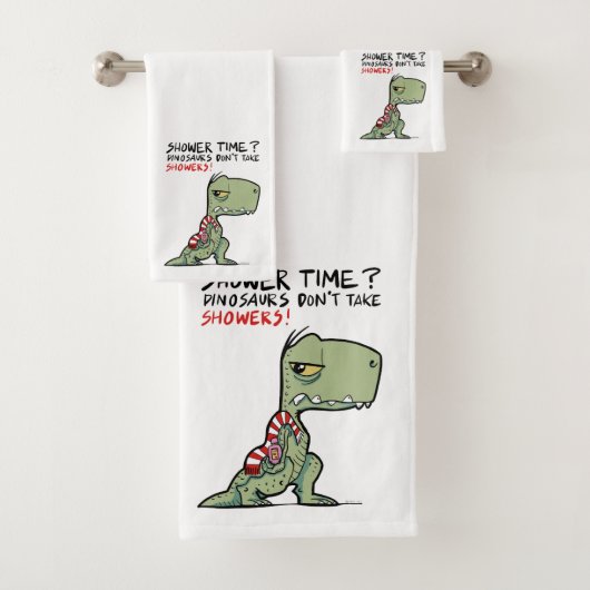 Duschzeit? Funny T-Rex Dinosaur Cartoon Badhandtuch Set (Insitu)