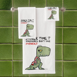 Duschzeit? Funny T-Rex Dinosaur Cartoon Badhandtuch Set