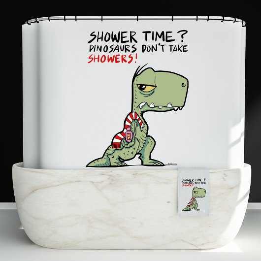 Duschzeit? Funny Towel T-Rex Dinosaur Cartoon Duschvorhang