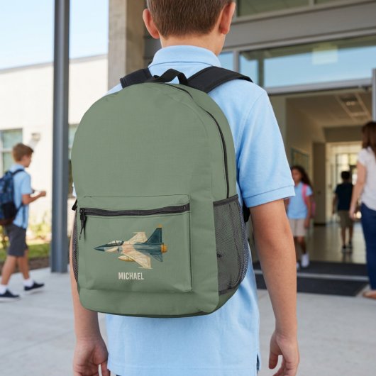Düsenjäger-Flugzeug Grün Luftfahrt Junge Custom Bedruckter Rucksack