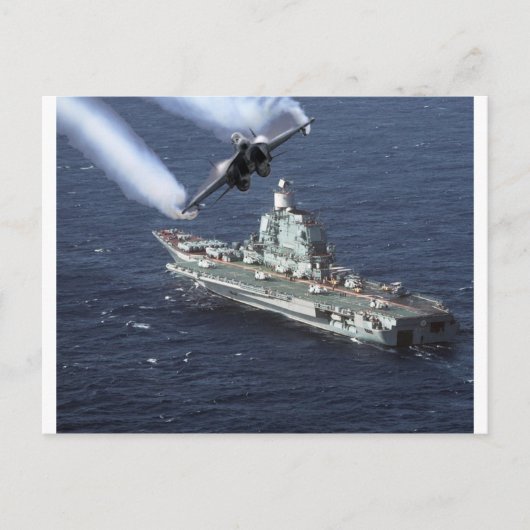 Düsenjäger über Marine-Schiff Postkarte (Vorderseite)