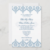 Dusk Blue and White Damask Hochzeitsaufenthalte Einladung (Vorderseite)