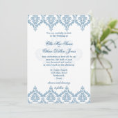 Dusk Blue and White Damask Hochzeitsaufenthalte Einladung (Stehend Vorderseite)