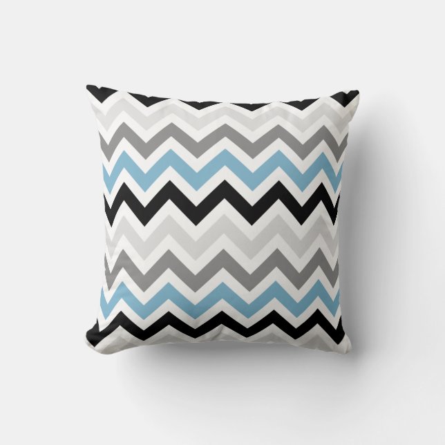 Dusk Blue Black Gray Zickzack Zigzag Muster Kissen (Vorderseite)