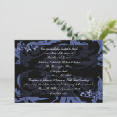 Dusk Blue Damask Goth Wedding Einladung (Stehend Vorderseite)