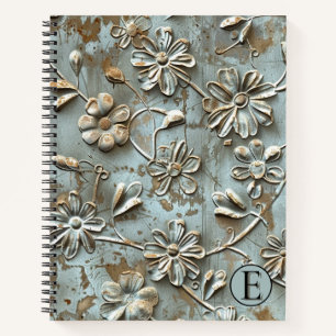 Dusk Blue Gold Floral MetaSpiral Notebook - Custom Notizblock
