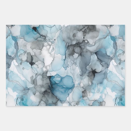 Dusk Blue Gray Alcohol Liquid Ink Wirbel Geschenkpapier Set (Vorderseite)
