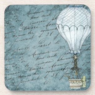 Dusk Blue Heißluftballon Steampunk Handschrift Getränkeuntersetzer