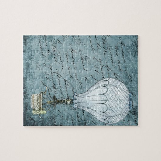 Dusk Blue Heißluftballon Steampunk Handschrift Puzzle (Horizontal)