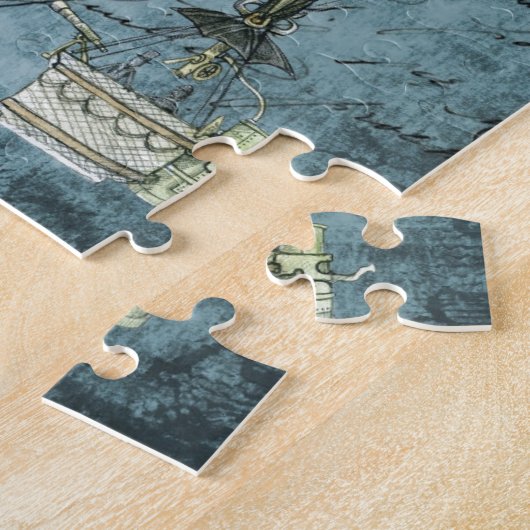 Dusk Blue Heißluftballon Steampunk Handschrift Puzzle (Seite)