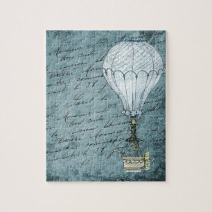 Dusk Blue Heißluftballon Steampunk Handschrift Puzzle
