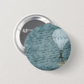 Dusk Blue Hot Air Ballon Steampunk Handwriting Button (Vorne & Hinten)