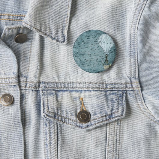 Dusk Blue Hot Air Ballon Steampunk Handwriting Button (Beispiel)