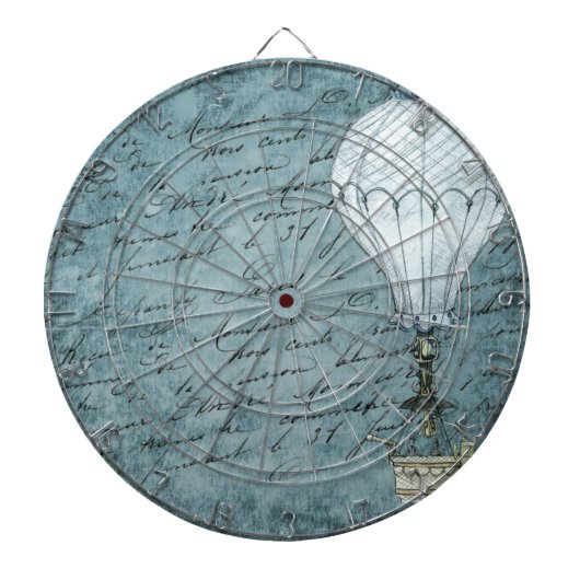 Dusk Blue Hot Air Ballon Steampunk Handwriting Dartscheibe (vorne)